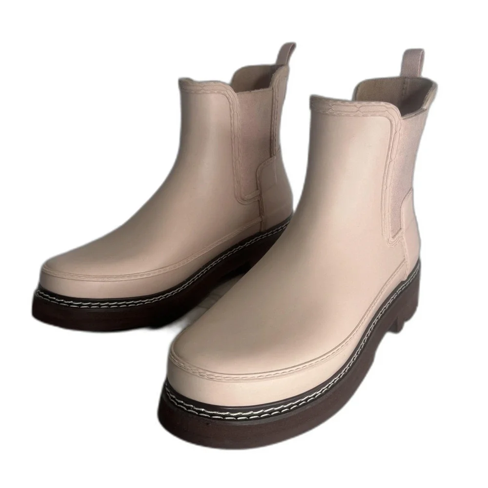 Hunter Blush Chelsea Rain Boots with Dark Brown Sole